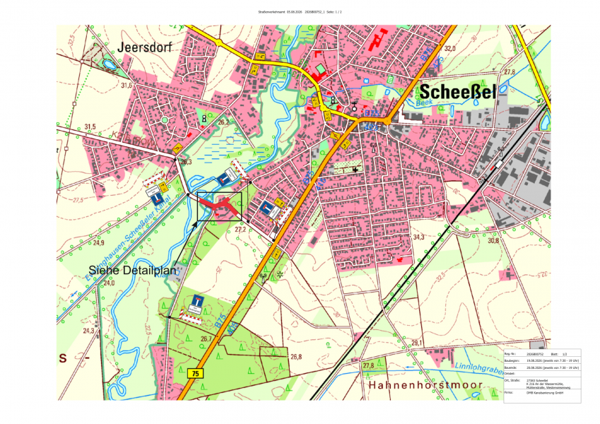 Vollsperrung der Straßen „An der Wassermühle“, „Mühlenstraße“, „Westerwiesenweg“ und „Westerholzer Straße“ im Bereich der Scheeßeler Mühle