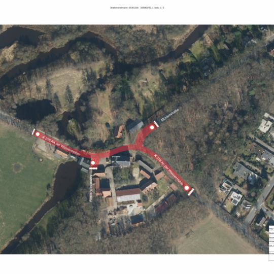 Vollsperrung der Straßen „An der Wassermühle“, „Mühlenstraße“, „Westerwiesenweg“ und „Westerholzer Straße“ im Bereich der Scheeßeler Mühle 